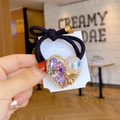 Retro heart hair tie with purple rhinestones, baroque pearl, and gold bee detail - Purple Heart