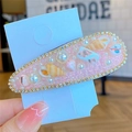 Barrette BB perles roses et coquillages avec strass de style bohème et océanique - Goutte d'Eau Rose