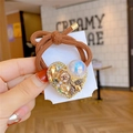 Vintage brown elastic hair tie with pearl heart and gold bee charm detail - Heart Champagne