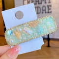 Fermaglio rettangolare bohémien con strass verdi, perle e conchiglie su cartoncino - Quadrato Verde