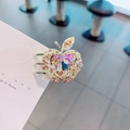 Mini molletta per capelli a mela con strass rosa e cristallo AB a forma di cuore - Champagne