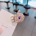 Pinza de pelo de manzana con cristal de corazón rosa en aleación dorada para mujer - Rosa
