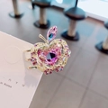 Mini pinza de pelo de manzana con cristal rosa de corazón y acabado dorado - Púrpura