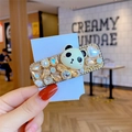 Baroque square bear hair clip with champagne rhinestones, pearls and Loveme metal tag - Champagne BB Clip