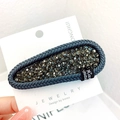 Sparkly dark grey rhinestone BB hair clip with blue woven border for women styling - Teardrop / Gray