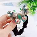 Élastique à cheveux papillon baroque avec perles et cristaux colorés pour femme - Corde à Cheveux Papillon Vert