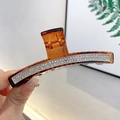 Amber translucent hair claw clip with silver rhinestones and metal spring mechanism - Rectangular Coffee 9CM