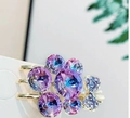 Fermaglio per capelli a fiore in cristallo con sfumature viola e blu su lega dorata - Viola Uva