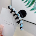 Elegante pinza per capelli nera con strass colorati a goccia e finitura lucida di classe - Base Nera + Pietre Bianche
