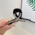 Eleganter schwarzer Haarklammer mit Kristall-Strasssteinen und goldenem Metallfuß - Kleiderbügel-Stil Schwarz 4.5CM