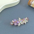 Barrette dorée élégante avec papillon en cristal violet et motif floral en strass - Violet