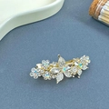 Barrette à cheveux dorée avec fleurs, papillon et strass brillants au style élégant - Blanc