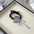 Élastique cheveux ours en cristal violet élégant avec zircon et cordon noir robuste - Violet