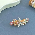 Barrette à cheveux fleur et papillon avec strass roses et base en métal doré chic - Champagne