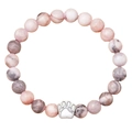 Detailed macro view of 10mm white marble stone beads and silver paw charm on elastic bracelet - Pink Zebra Jasper