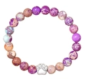 Detail of 10mm colorful jasper stone beaded bracelet with silver dog paw print charm - Purple Imperial Stone
