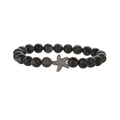 Handmade beaded bracelet featuring dark grey stone beads and a silver starfish charm - Obsidian and Starfish