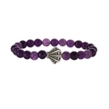 Handmade beaded bracelet with purple stone beads and a silver shell pendant on white backdrop - Imitation Amethyst