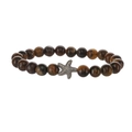 Tiger eye stone bead bracelet with a silver starfish pendant on a white background - Tiger Eye and Starfish