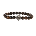 Handgefertigtes Tigerauge-Perlenarmband mit silbernem Muschel-Anhänger auf weißem Grund - Tigerauge Stein Armband