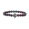 Handmade bohemian beaded bracelet with emperior stone tiger eye and silver shell charm - Purple Floral