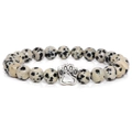 Detail of 10mm Dalmatian Jasper beaded bracelet with silver dog paw print charm - Dalmatian Jasper