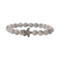 Handmade beaded bracelet with white marble patterns and a silver vintage starfish pendant - Howlite and Starfish