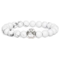 Detail of 10mm white turquoise beaded bracelet featuring a silver dog paw print charm - White Turquoise