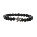 Close-up of handmade black beaded bracelet with a detailed silver starfish charm - Polished Stone and Starfish