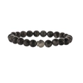 Beaded bracelet with dark grey matte natural stones and a silver shell pendant - Obsidian and Shell