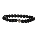 Handmade black agate beaded bracelet featuring a silver polished seashell charm pendant - Polished Stone and Shell