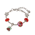 Weihnachtsarmband mit silberner Schlangenkette, Schneeflocken und roten Glasperlen - Rote Glocke Feiertagsstil (4)