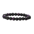 Detail of beaded bracelet with matte hematite, lava stone, and purple tiger eye beads - Lava And Matte And Purple Tiger Eye