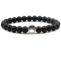 Black matte 10mm lava stone bead bracelet featuring a silver dog paw print charm for men - Matte Black