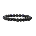 Detail eines elastischen Armbands mit schwarzen Perlen, Vulkanstein und Tigerauge - Lava Und Matt Und Blaues Tigerauge