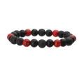 Tiger eye and hematite beaded stretch bracelet with black lava and red cracked stones - Lava And Matte And Red Turquoise