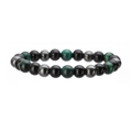 Handmade hematite and tiger eye beaded bracelet with polished black onyx stones for couples - Polished Stone And Hematite And Green Tiger Eye