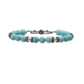 Adjustable turquoise beaded bracelet with crystal accents and black braided rope - Natural Blue Turquoise