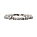 Detailed view of white turquoise beads with antique bronze gears and adjustable black cord - Natural White Turquoise