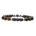 Detailed macro view of tiger eye beads with adjustable bronze metal drawstring clasp - Hematite and Tiger Eye