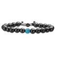 Adjustable natural stone bead bracelet with tiger eye and crown detail on white background - Hematite With Blue Cat Eye