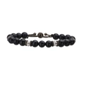 Detail of blue goldstone beads and adjustable braided cord on a beaded bracelet - Blue Sandstone