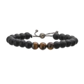 Adjustable natural tiger eye and matte black beaded bracelet with gunmetal sliding knot - Matte Black + Tiger Eye