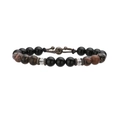 Macro shot of natural tiger eye and onyx beaded bracelet with adjustable woven rope closure - Bright Stone With Red Lines