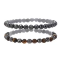 Men's two-piece bracelet set with faceted hematite and tiger eye stone beads - 6mm Faceted Hematite with Tiger Eye