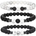 Dreiteiliges Perlenarmband-Set mit weißem Türkis, schwarzem Lavastein und matten Perlen - Weißer Türkis-Stil