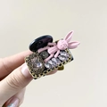 Pinza per capelli barocca media con coniglio rosa e decorazioni in cristallo - Rosa (5cm)