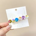Elegant Korean style hair clip with six colorful large K9 crystals on a display card - Multicolor Crystal / Colorful