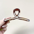 Elegante pinza per capelli in resina ambrata con strass scintillanti per capelli folti - Pinza Fine Base Caffè Strass Bianco