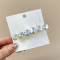 Elegant Korean style silver hair clip featuring six large sparkling round cut crystals - Phantom Blue Crystal / Phantom Blue